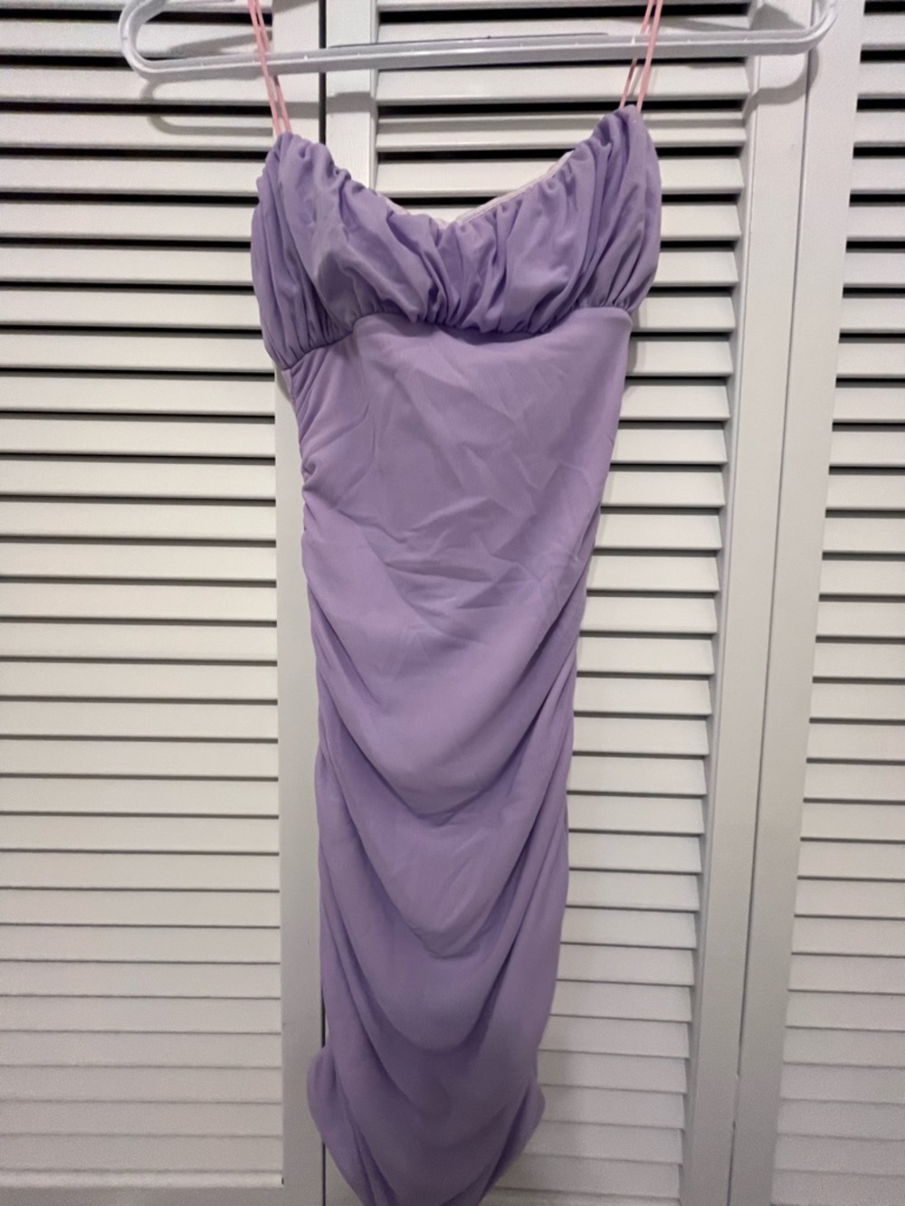 Lilac Ruched Slip Dress with Spaghetti Straps Princess Polly